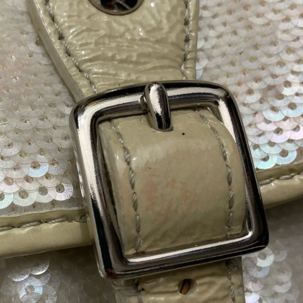 Coach 16315 Poppy Sequined Cream Opal Silver Crossbody flap bag
